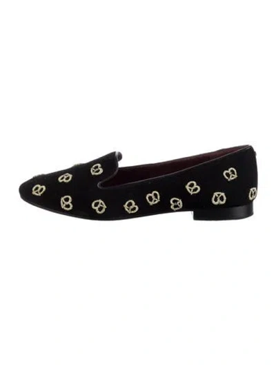 Pre-owned Kate Spade Suede Printed Loafers In Black