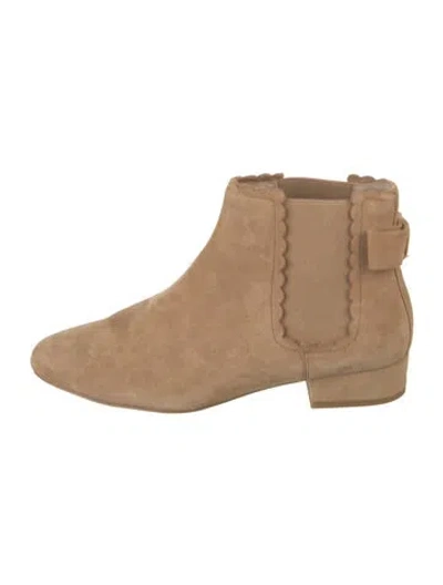 Pre-owned Kate Spade Suede Scalloped Accent Chelsea Boots In Brown
