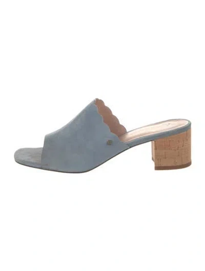 Pre-owned Kate Spade Suede Scalloped Accent Slides In Blue