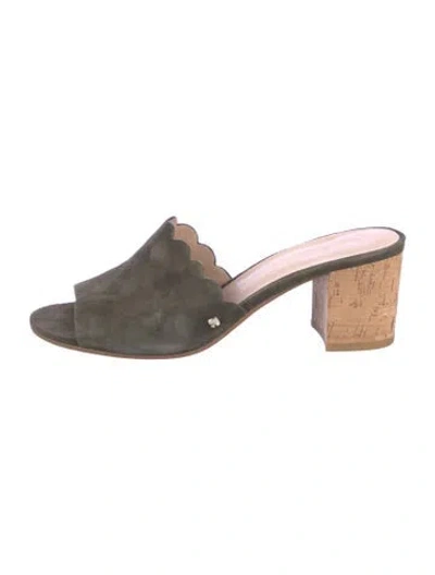 Pre-owned Kate Spade Suede Scalloped Accent Slides In Gray