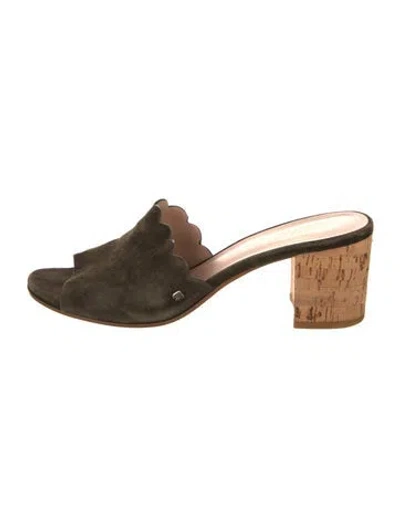 Pre-owned Kate Spade Suede Scalloped Accent Slides In Green