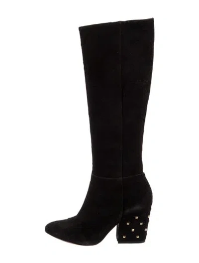 Pre-owned Kate Spade Suede Studded Accents Boots In Black