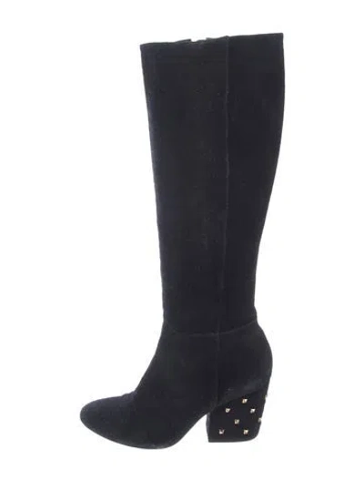 Pre-owned Kate Spade Suede Studded Accents Boots In Black