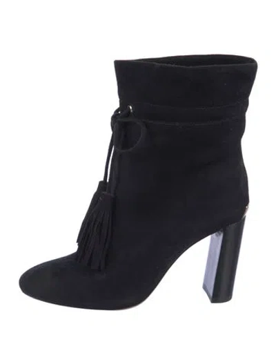 Pre-owned Kate Spade Suede Tassel Accents Boots In Black