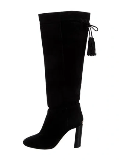 Pre-owned Kate Spade Suede Tassel Accents Boots In Black