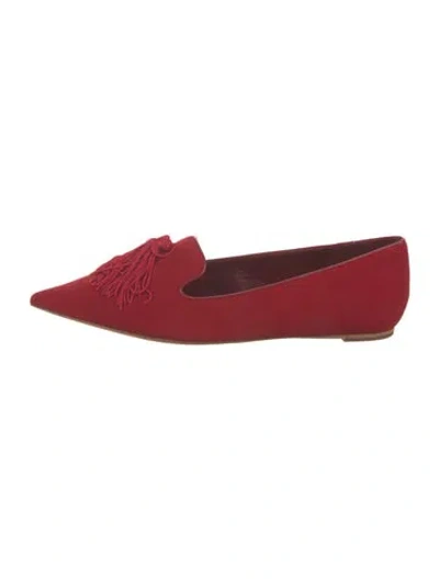 Pre-owned Kate Spade Suede Tassel Accents Loafers In Red