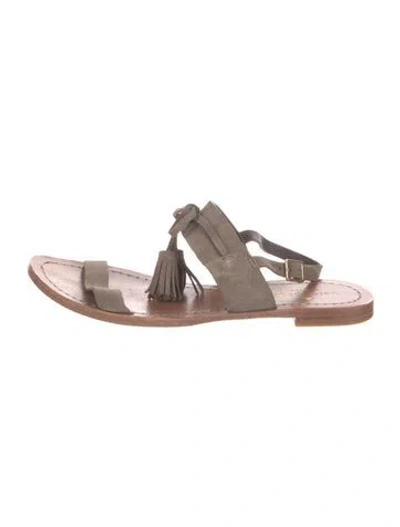Pre-owned Kate Spade Suede Tassel Accents Slides In Green
