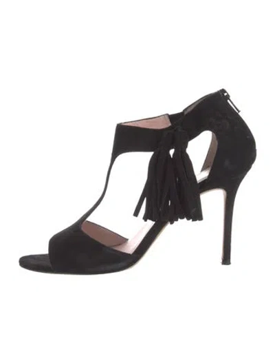 Pre-owned Kate Spade Suede T-strap Sandals In Black