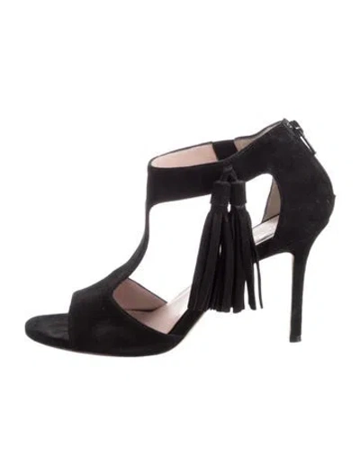 Pre-owned Kate Spade Suede T-strap Sandals In Black