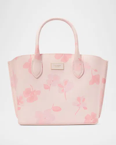 Kate Spade Suite Spring Pansies Leather Crossbody Tote Bag In Blush Cloud Multi