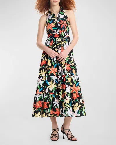 Kate Spade Summer Lilies Tiered Halter Midi Dress In Multi