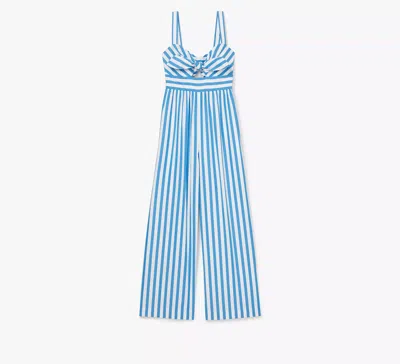 Kate Spade Summer Stripe Cutout Cotton Jumpsuit In Riverside/fresh White