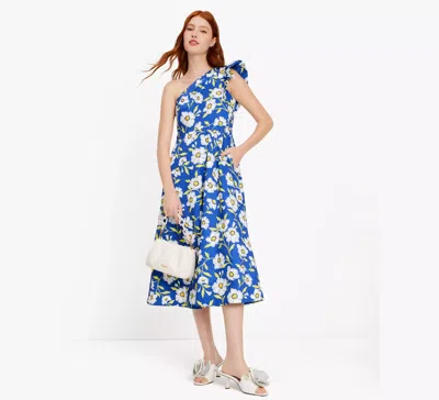 Kate Spade Sunshine Floral One-shoulder Dress In Wild Blue Iris