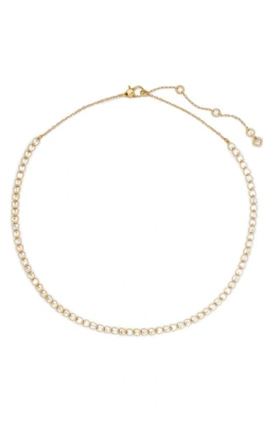 Kate Spade Sweetheart Delicate Cubic Zirconia Tennis Necklace In Clear/ Gold.
