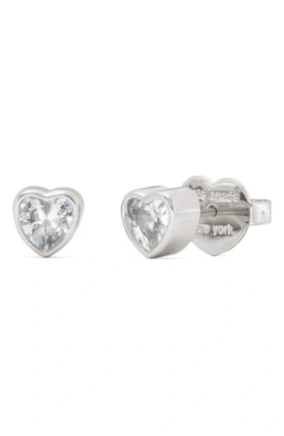 Kate Spade Sweetheart Mini Cubic Zirconia Stud Earrings In Clear/ Silver.