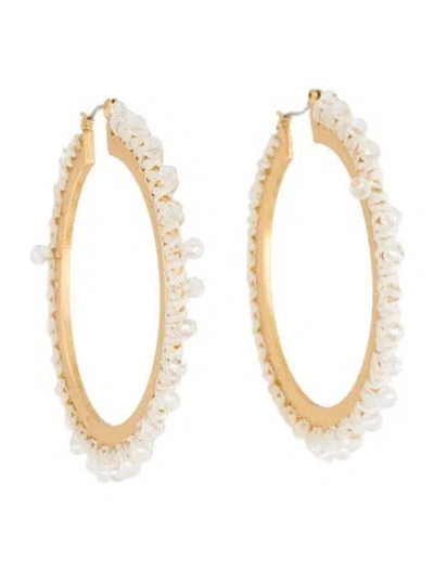Pre-owned Kate Spade Thread & Bead "wrap It Up" Hoop Earrings In White
