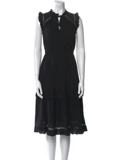 Pre-owned Kate Spade Tie Neck Midi Length Dress In Black