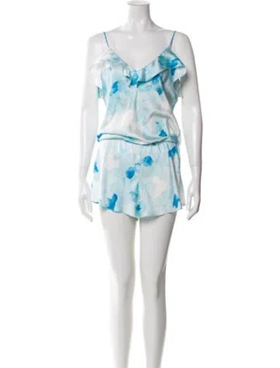 Pre-owned Kate Spade Tie-dye Print V-neck Romper In Blue