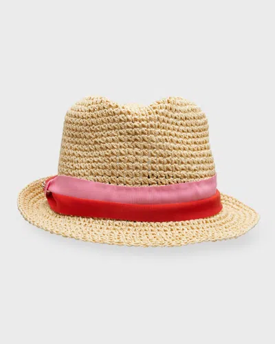 Kate Spade Trilby Straw Fedora With Bicolor Band In Neutral