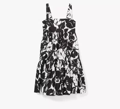 Kate Spade Tropical Foliage Poplin Dress In Fresh White/black