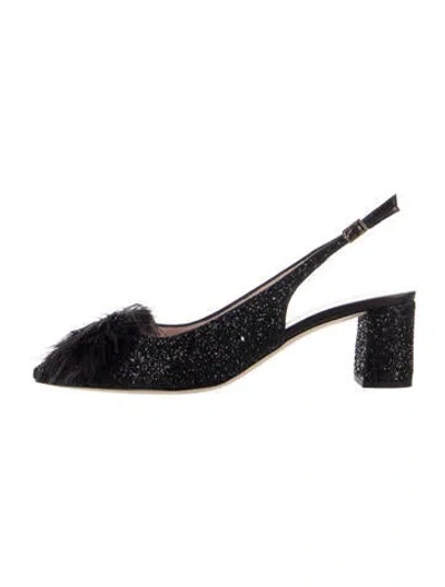 Pre-owned Kate Spade Tweed Glitter Accents Slingback Pumps In Black