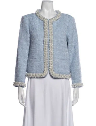 Pre-owned Kate Spade Tweed Pattern Blazer In Blue/metallic