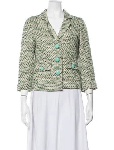Pre-owned Kate Spade Tweed Pattern Blazer In Green
