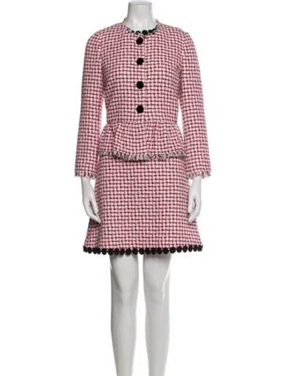 Pre-owned Kate Spade Tweed Pattern Embroidered Accent Dress Set In Pink