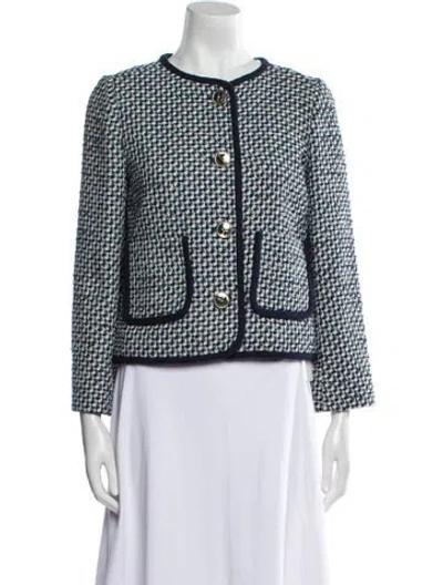 Pre-owned Kate Spade Tweed Pattern Evening Jacket In Blue