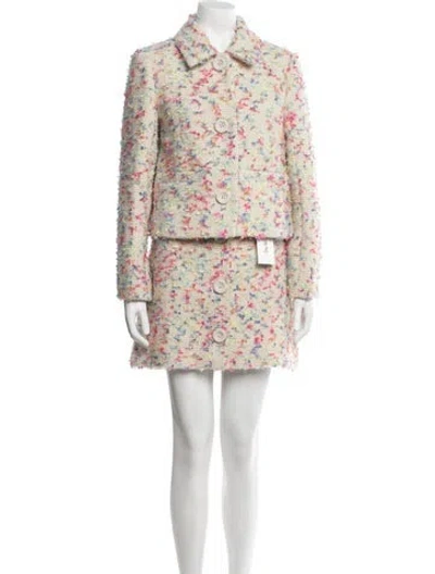 Pre-owned Kate Spade Tweed Pattern Glitter Accents Skirt Suit W/ Tags In Neutrals
