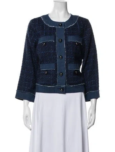 Pre-owned Kate Spade Tweed Pattern Jacket In Blue