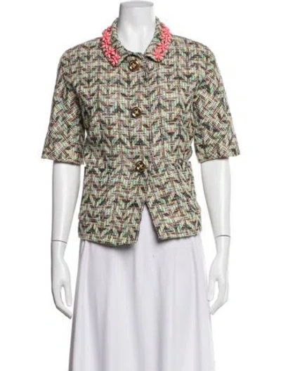 Pre-owned Kate Spade Tweed Pattern Jacket In White