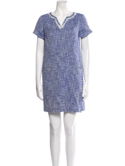 Pre-owned Kate Spade Tweed Pattern Mini Dress In Blue