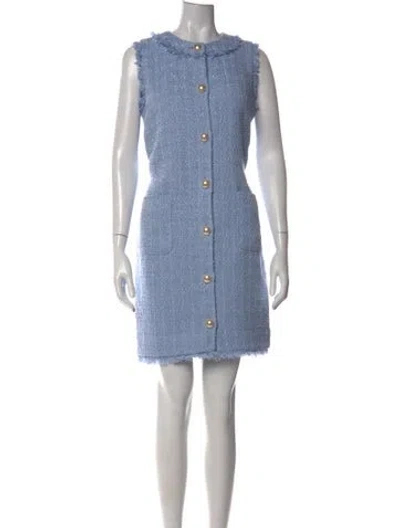 Pre-owned Kate Spade Tweed Pattern Mini Dress In Blue/metallic