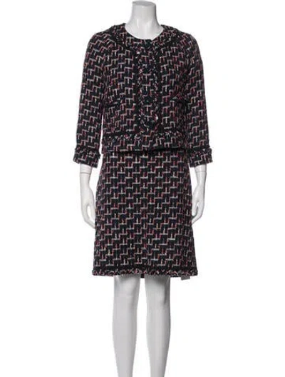 Pre-owned Kate Spade Tweed Pattern Skirt Set In Blue