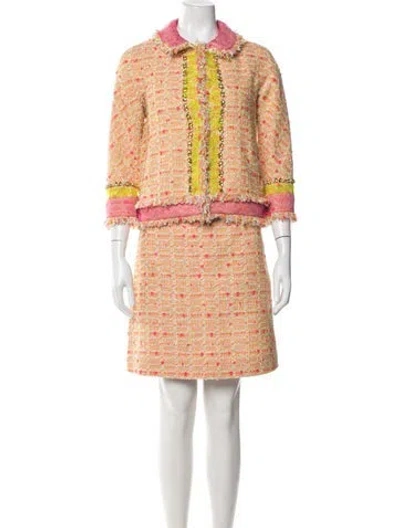 Pre-owned Kate Spade Tweed Pattern Skirt Suit W/ Tags In Orange