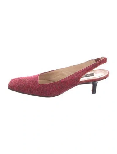 Pre-owned Kate Spade Tweed Patterned Slingback Pumps In Red