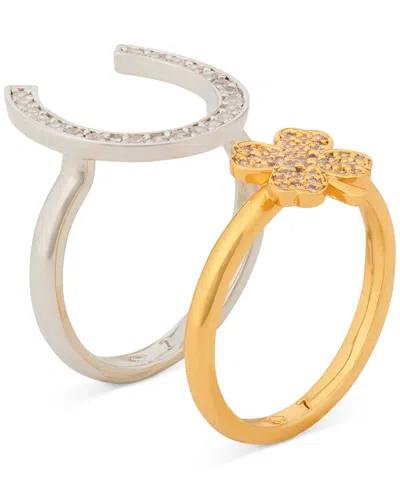 Kate Spade Two-tone 2-pc. Set Cubic Zirconia Pave Lucky Charm Stack Rings In Gold