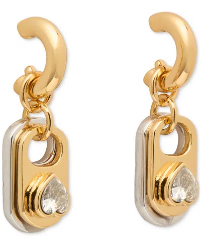KATE SPADE TWO-TONE CRYSTAL POP TAB CHARM HOOP EARRINGS