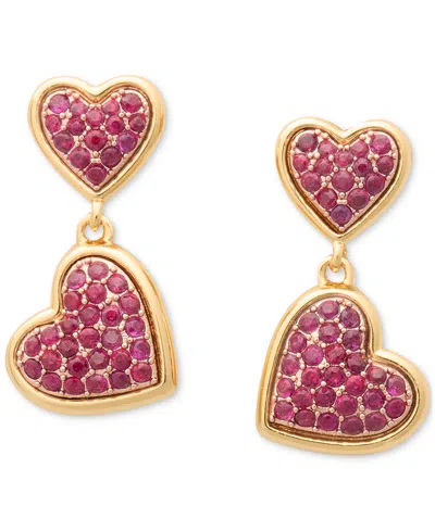Kate Spade Two-tone Cubic Zirconia Pave Double Heart Drop Earrings In Red.