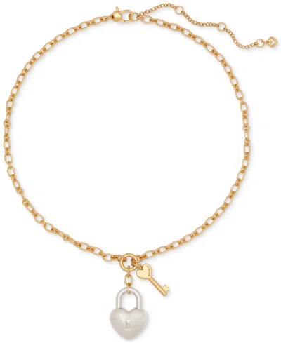 Kate Spade Two-tone Heart Lock & Key Statement Pendant Necklace, 16" + 3" Extender In Silver,gold