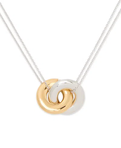 Kate Spade Two-tone Interlock Ring Pendant Necklace, 16" + 3" Extender In Silver
