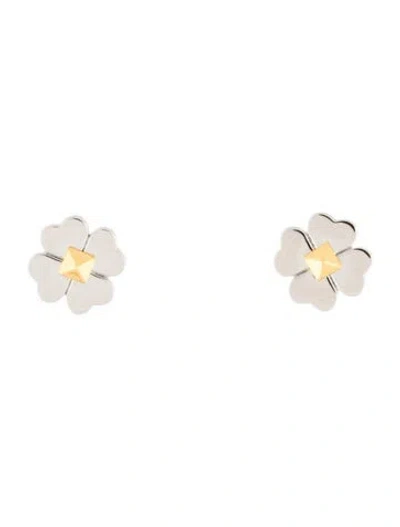 Pre-owned Kate Spade Two-tone Four Leaf Clover Stud Earrings In Multi