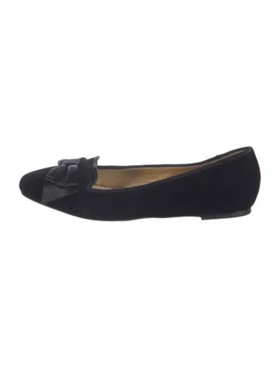 Pre-owned Kate Spade Velvet Bow Accents Ballet Flats In Blue