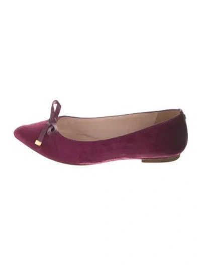 Pre-owned Kate Spade Velvet Bow Accents Ballet Flats In Purple