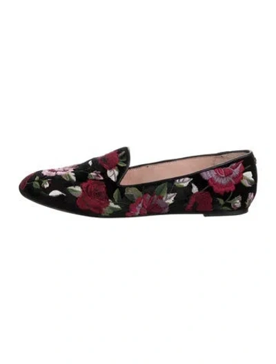 Pre-owned Kate Spade Velvet Floral Print Loafers In Black