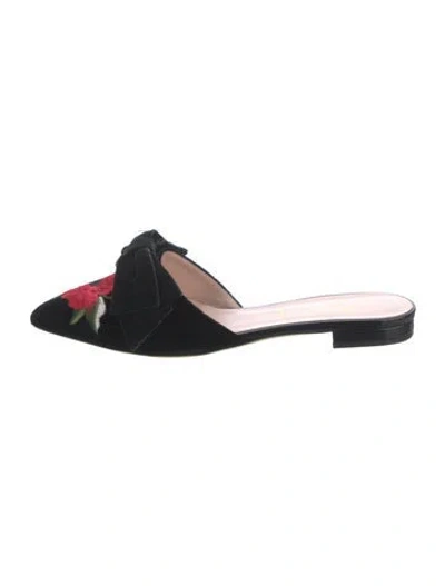 Pre-owned Kate Spade Velvet Floral Print Mules In Black