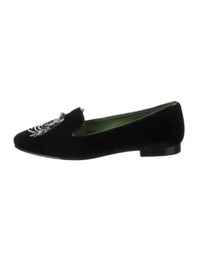 Pre-owned Kate Spade Velvet Graphic Print Loafers In Black