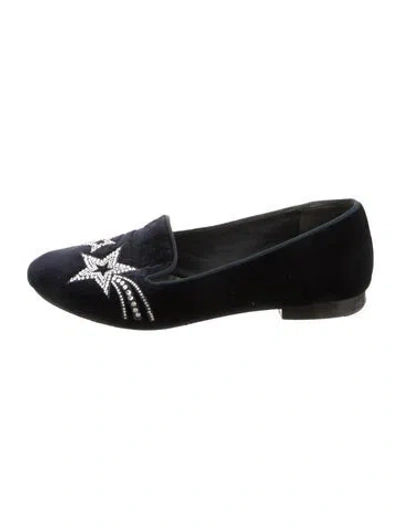 Pre-owned Kate Spade Velvet Graphic Print Loafers In Blue