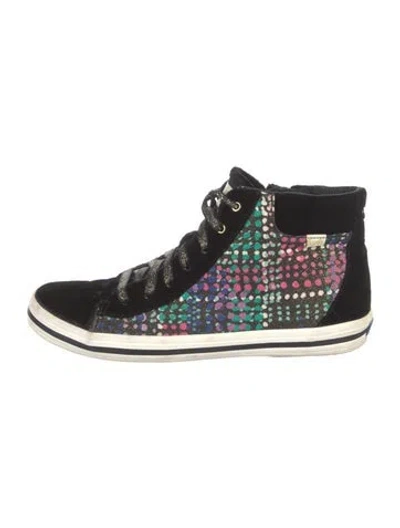 Pre-owned Kate Spade Velvet Polka Dot Print Sneakers In Black
